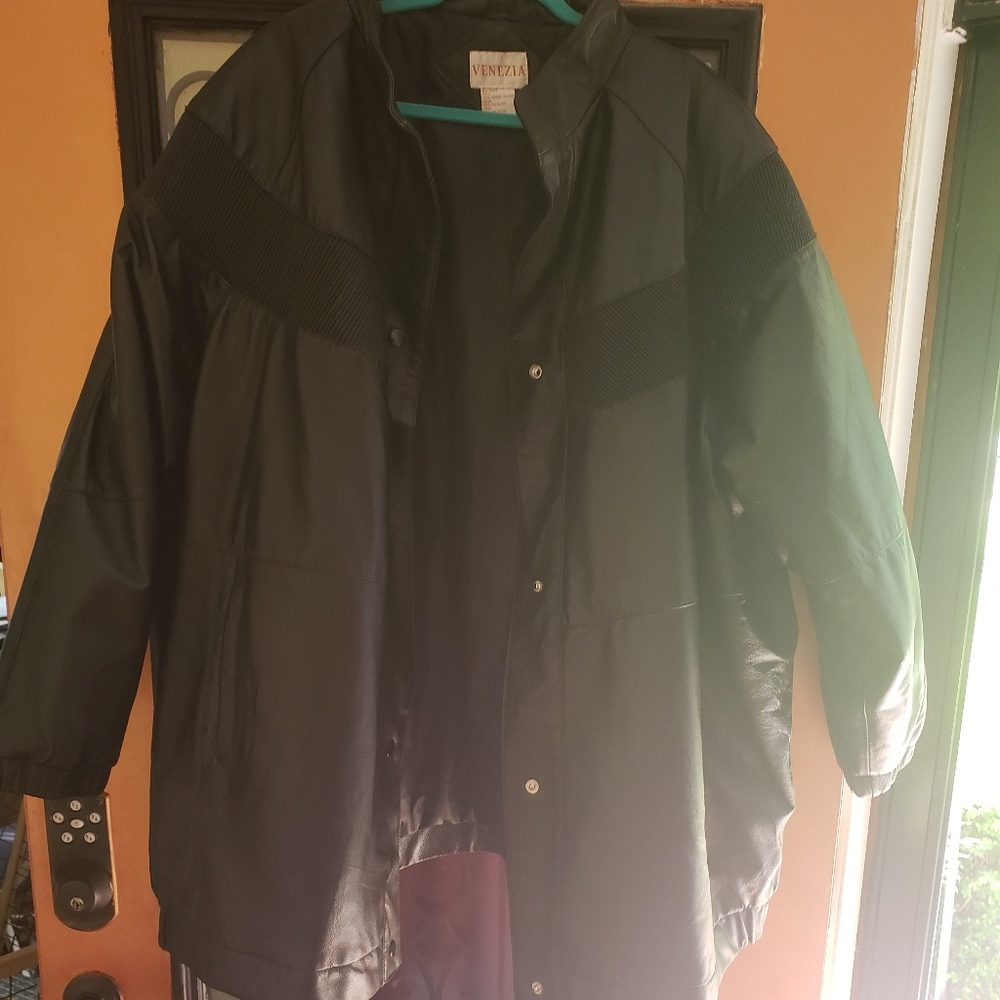 Venezia Heavy Black Leather jacket plus size